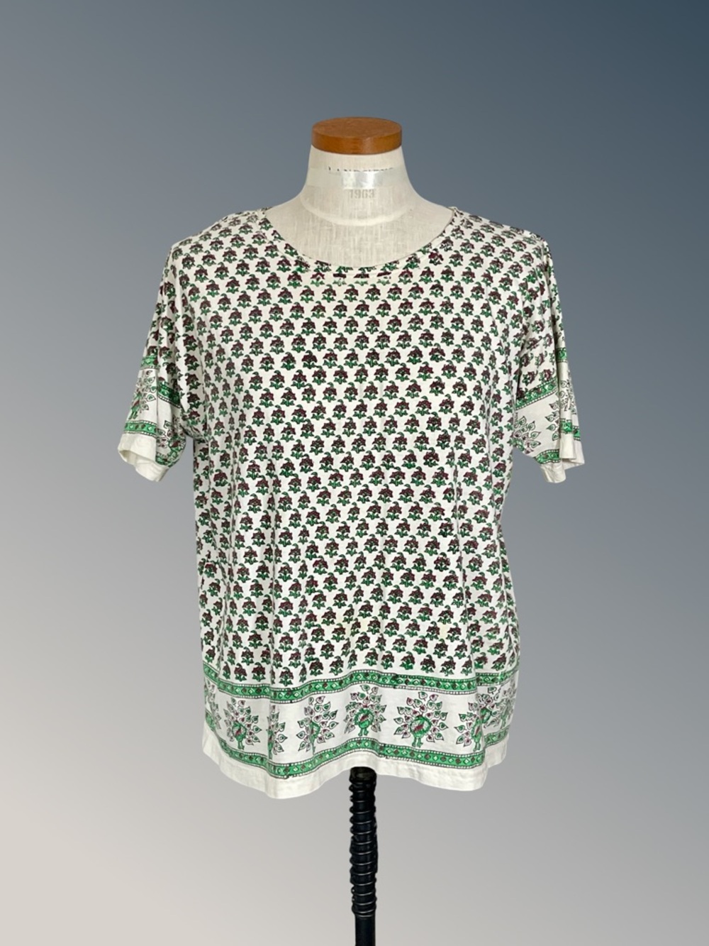 Vintage 80’s Classic Brand All Cotton Short Sleeve Indian Block Print Top SzXXL